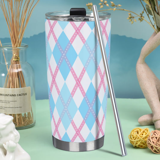 Transmasculine Argyle Hot/Cold Tumbler with Steel Straw (20oz )