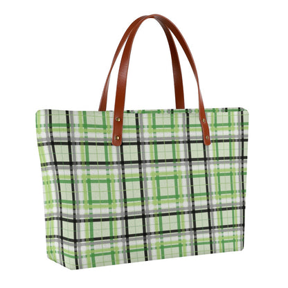 Aromantic/Celadon Tartan Plaid Zippered Neoprene Tote Bag