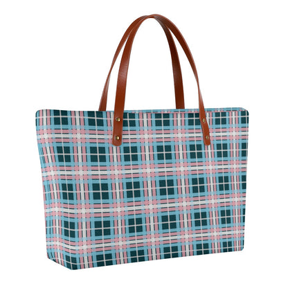 Transgender/Peacock Tartan Plaid Zippered Neoprene Tote Bag