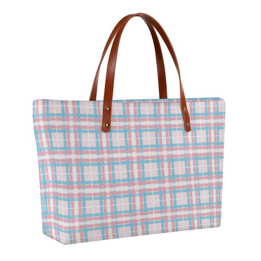 Transgender/Powder Pink Tartan Plaid Zippered Neoprene Tote Bag