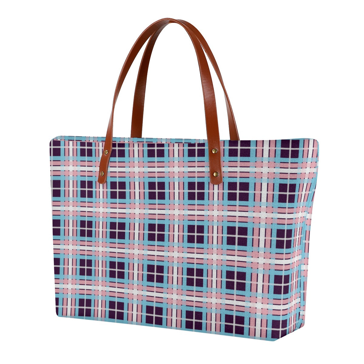 Transgender/Aubergine Tartan Plaid Zippered Neoprene Tote Bag