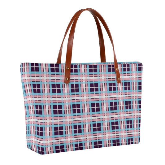 Transgender/Aubergine Tartan Plaid Zippered Neoprene Tote Bag