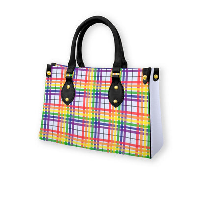 Rainbow/Icy Plains Tartan Plaid Tote Bag with Black Handles and Zippered Pockets