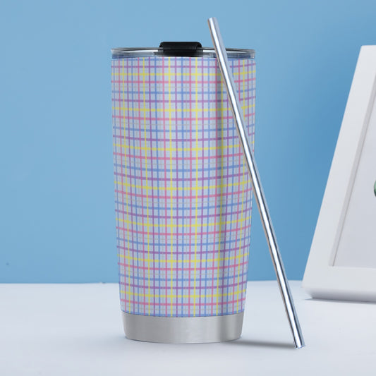 Bigender - V2/Blue Plaid Hot/Cold Tumbler with Steel Straw (20oz )