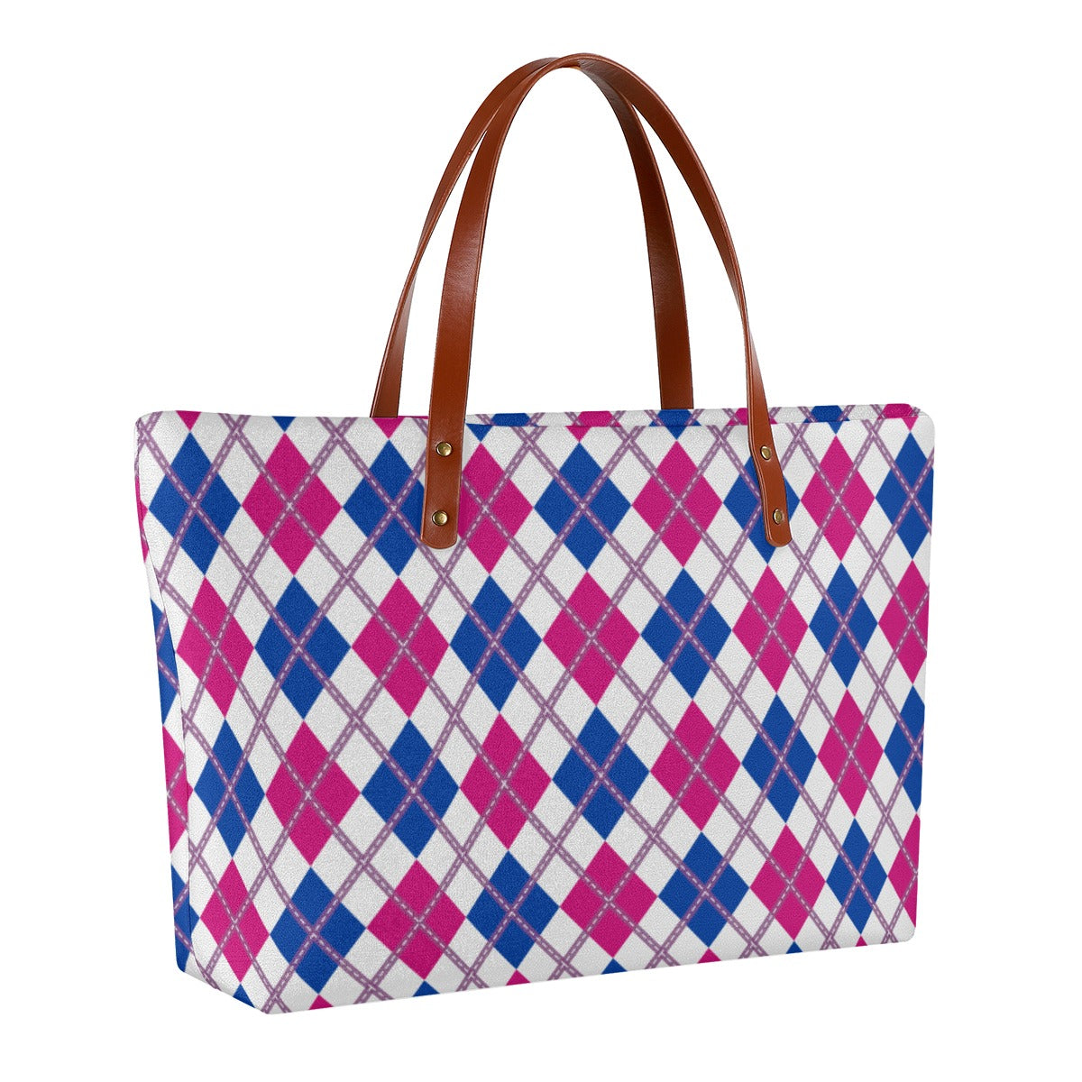 Bisexual/White Solid Argyle Zippered Neoprene Tote Bag