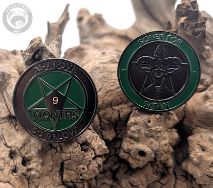 Sober for Satan | Non-Theistic Recovery Tokens | Soft Enamel and Black Metal