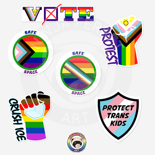 Activism Pride Stickers | Safe Space, Protect Trans Kids, Vote (Waterproof Vinyl)