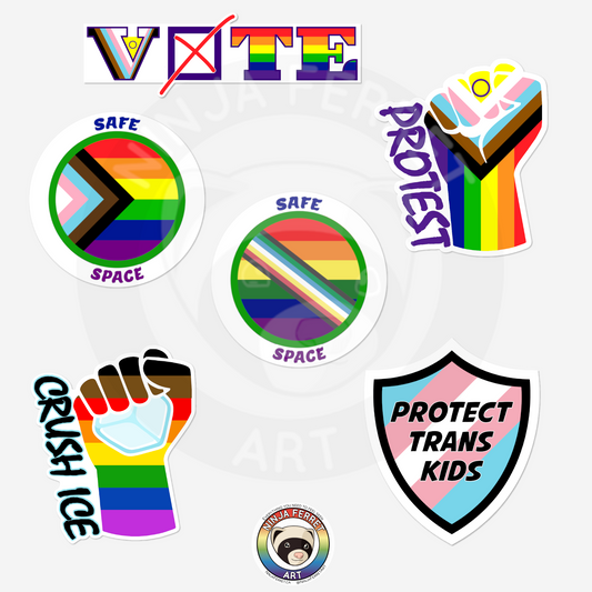 Activism Pride Stickers | Safe Space, Protect Trans Kids, Vote (Waterproof Vinyl)