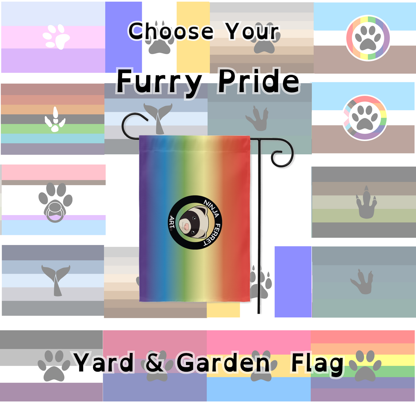 Choose Your Furry Pride Yard and Garden Flags  | Single Or Double-Sided | 2 Sizes  | Choose Your Base Flag AND Your Paw Print