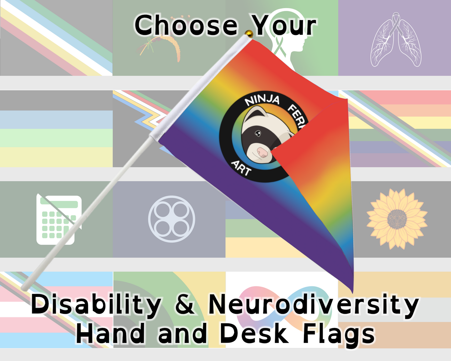 Disability and Neurodiversity Pride Hand/Desk Flags | Choose Your Flag | Double Sided