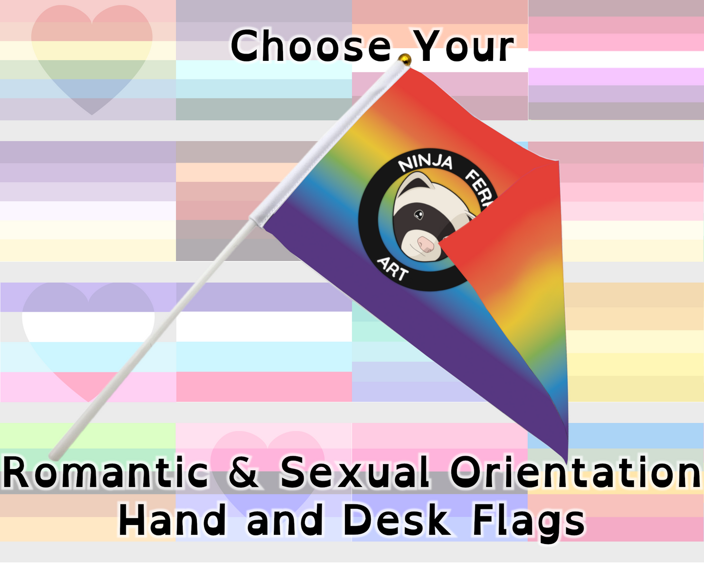 Romantic and Sexual Orientation Pride Hand/Desk Flags | Choose Your Flag | Double Sided