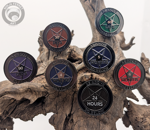 Sober for Satan | Non-Theistic Recovery Tokens | Soft Enamel and Black Metal