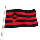 A fisting-themed black and red horizontally striped flag with a red diamond emblem in the upper left, attached to a silver flagpole on a plain white background.