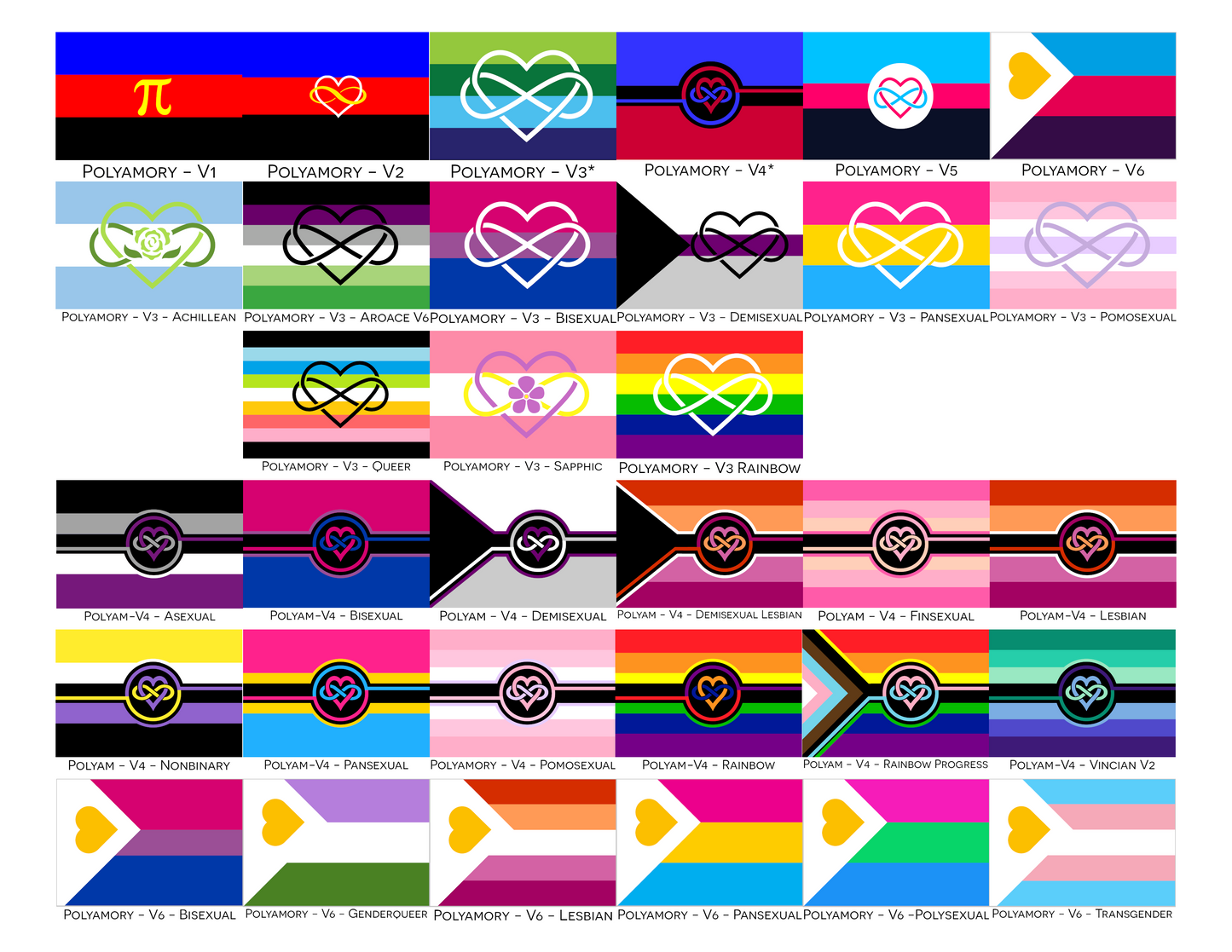 Drapeaux de main/de bureau Polyamory Pride | Choisissez votre drapeau | Double face