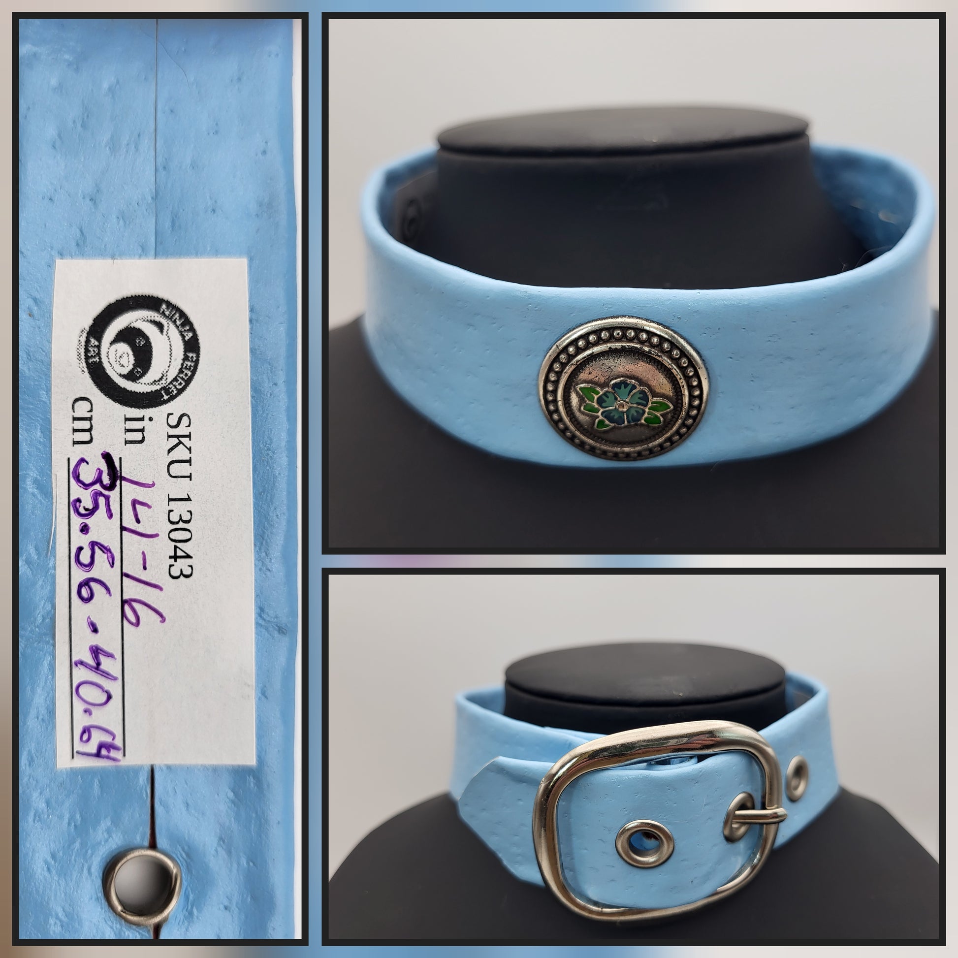 Light blue collar with buckle. 14-16"/35.56-40.64cm