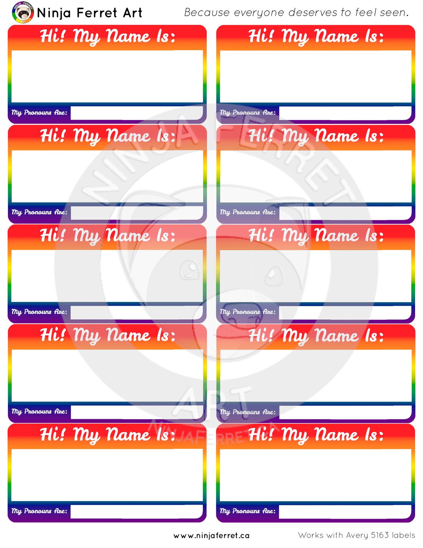 Name and Pronoun Labels | Printable | Fits Avery 5163