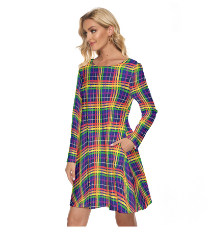 Pride Plaid Crew Neck Dress with Long Sleeves | Choose Your Colourway | Sizes S - 3XL