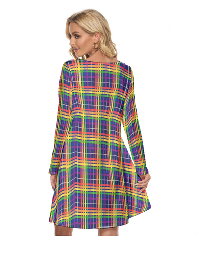 Pride Plaid Crew Neck Dress with Long Sleeves | Choose Your Colourway | Sizes S - 3XL