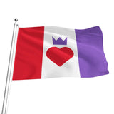 A solosexual (aka: bator) flag on a silver pole with vertical red, white, and purple stripes, featuring a red heart and purple crown symbol in the center, isolated on a white background.
