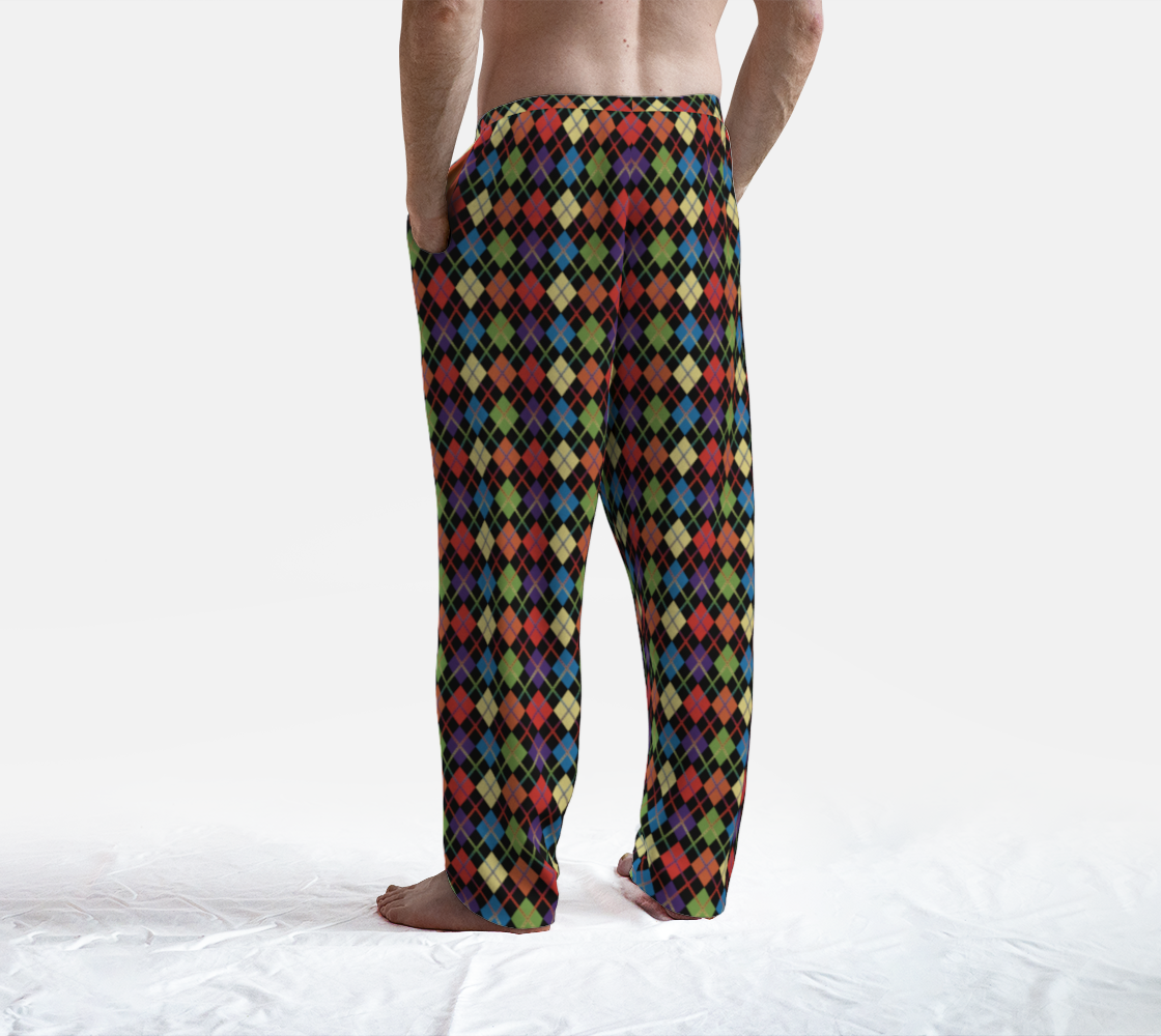 Muted Rainbow/Black Solid Argyle Plaid Lounge Pants