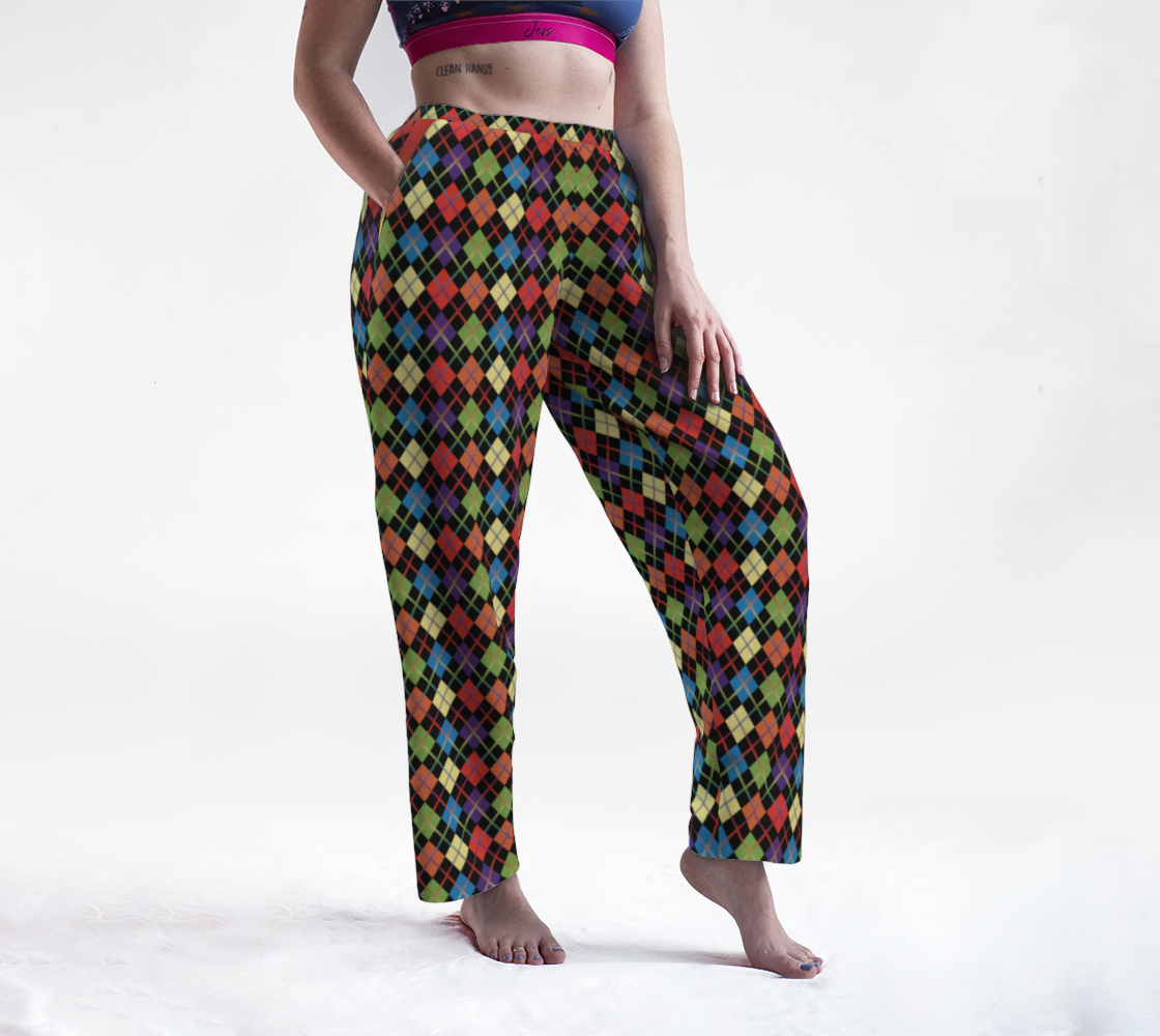 Muted Rainbow/Black Solid Argyle Plaid Lounge Pants