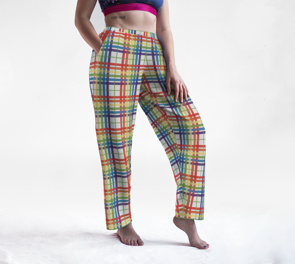 Muted Rainbow/White Tartan Plaid Lounge Pants