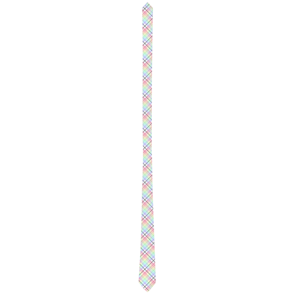 Pastel Rainbow/White Tartan Plaid Neck Tie