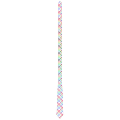 Pastel Rainbow/White Tartan Plaid Neck Tie