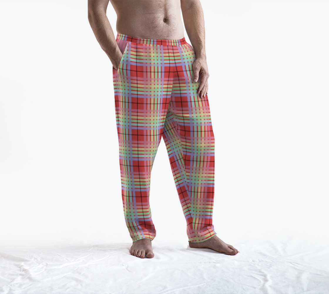 Pastel Rainbow/Rich Salmon Tartan Plaid Lounge Pants