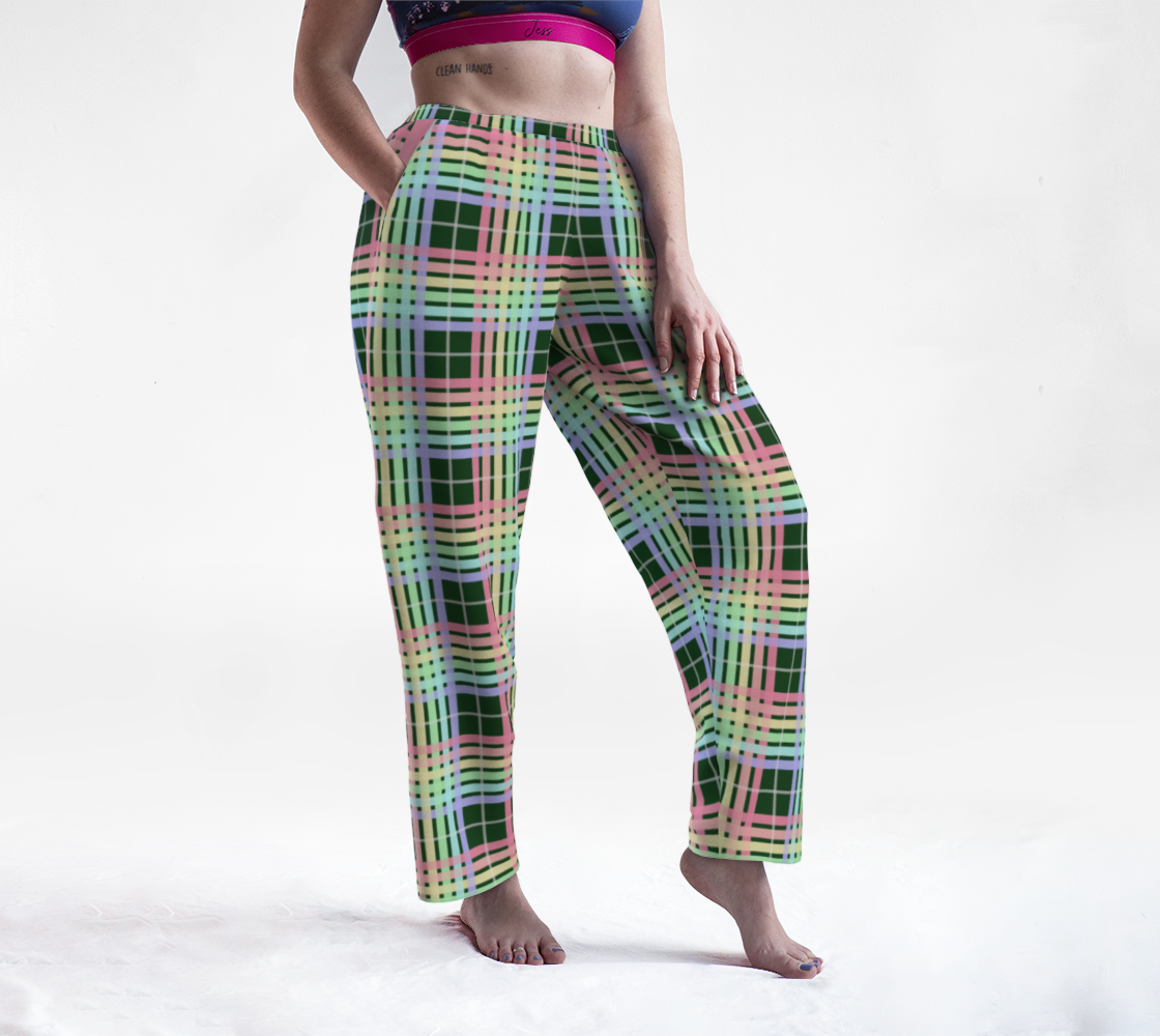 Pastel Rainbow/Pine Tartan Plaid Lounge Pants