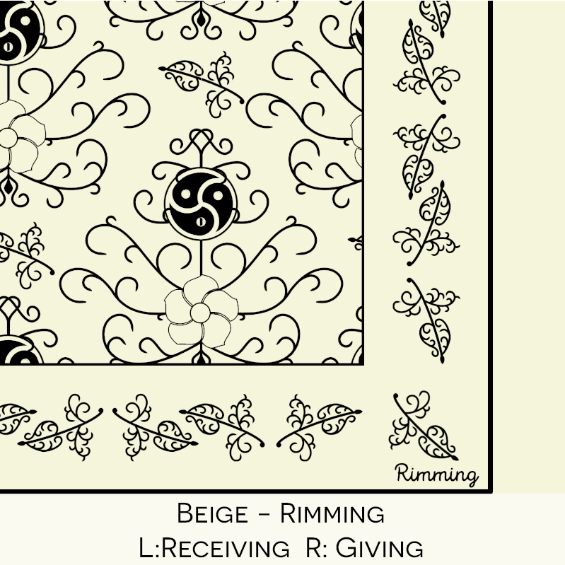 Close-up color swatch of the beige hanky code bandana with its meaning, 'rimming', written below.