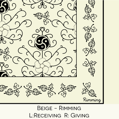 Close-up color swatch of the beige hanky code bandana with its meaning, 'rimming', written below.