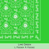 Close-up color swatch of the lime green hanky code bandana with its meaning, 'feeder', written below.