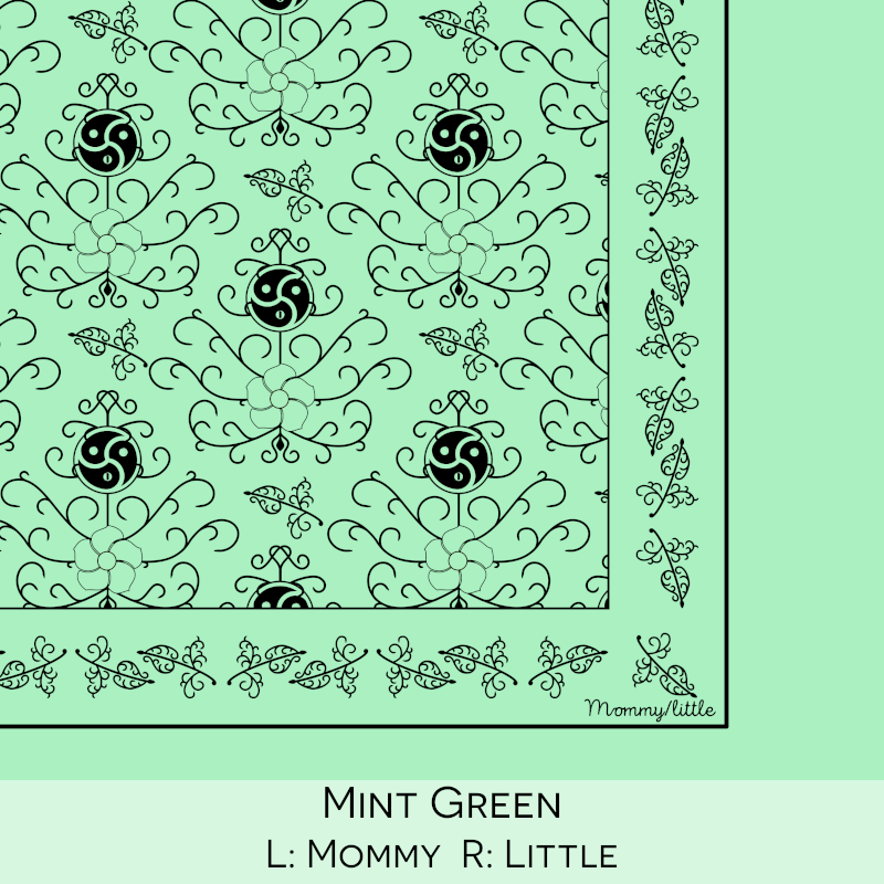 Close-up color swatch of the mint green littles hanky code bandana with its meaning, 'Mommy/little', written below.