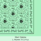 Close-up color swatch of the mint green littles hanky code bandana with its meaning, 'Mommy/little', written below.
