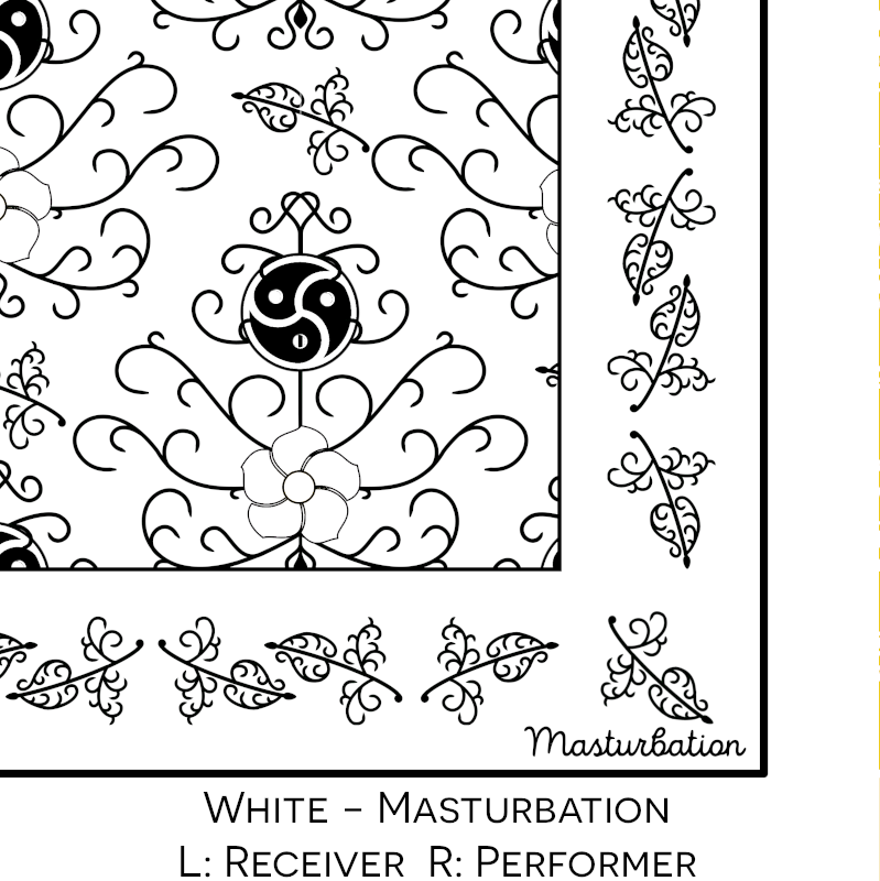 Close-up color swatch of the white hanky code bandana with its meaning, 'masturbation', written below.