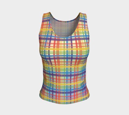 Muted Rainbow Plaid Gradient Fitted Tank