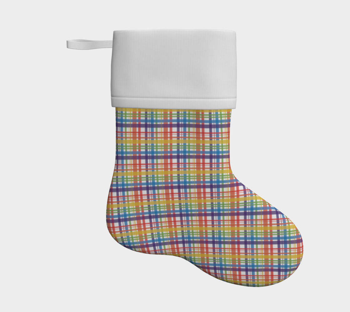 Muted Rainbow and White Plaid Holiday Stocking