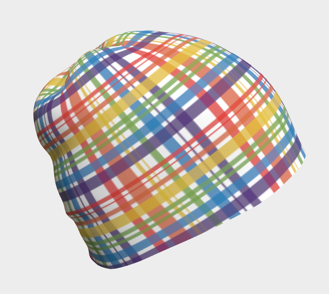 Muted Rainbow and White Plaid Beanie