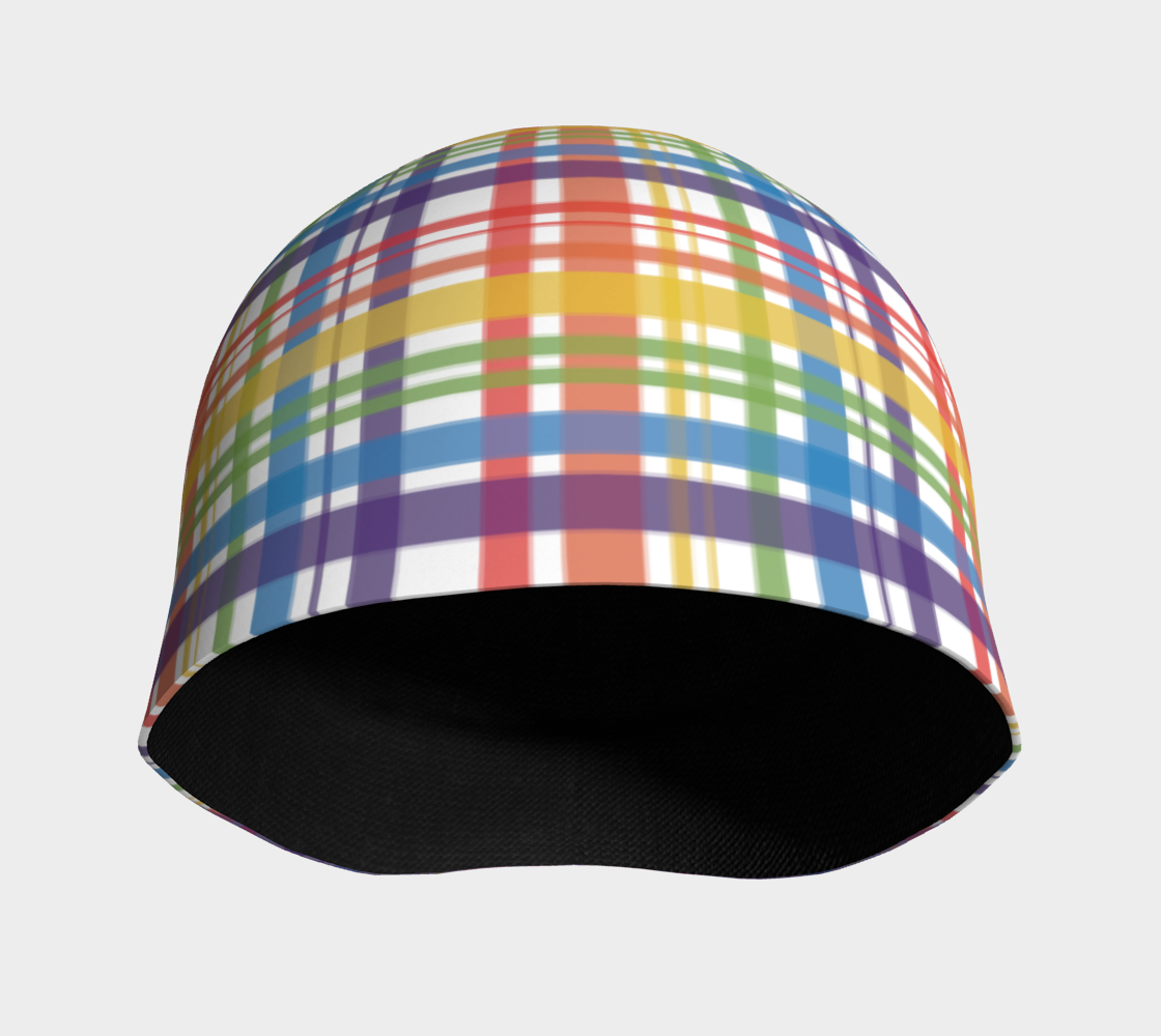 Muted Rainbow and White Plaid Beanie