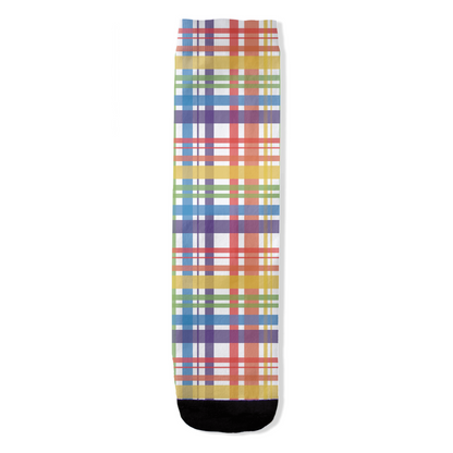 Muted Rainbow and White Plaid All-Over Print Socks