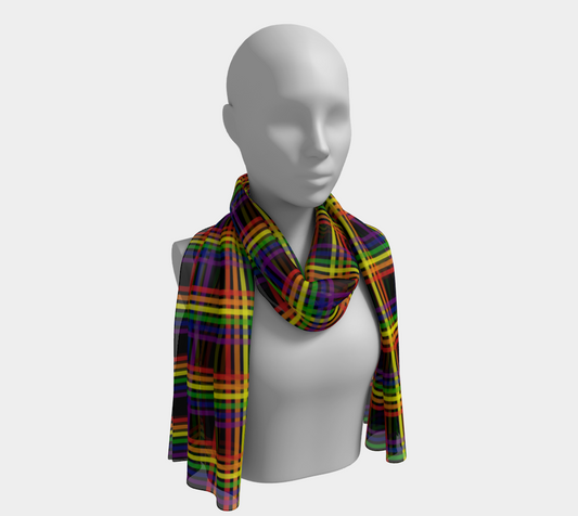 Rainbow and Black Plaid  Long Scarf