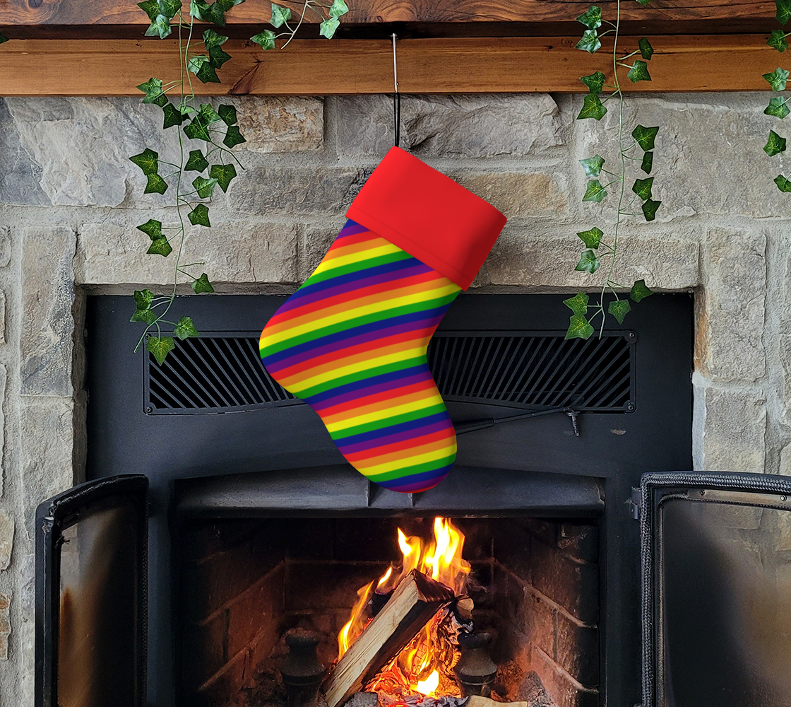 Rainbow  Striped Holiday Stocking