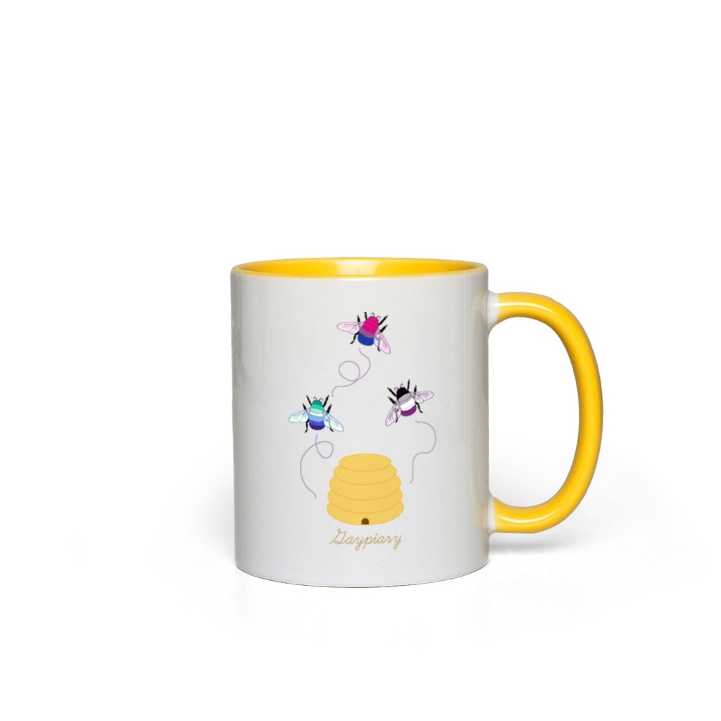 3 Bumblebees - Gaypiary Accent Mugs | Choose Your Flag And Pun | Lgbtqia2s+ Drinkwear ninjaferretart