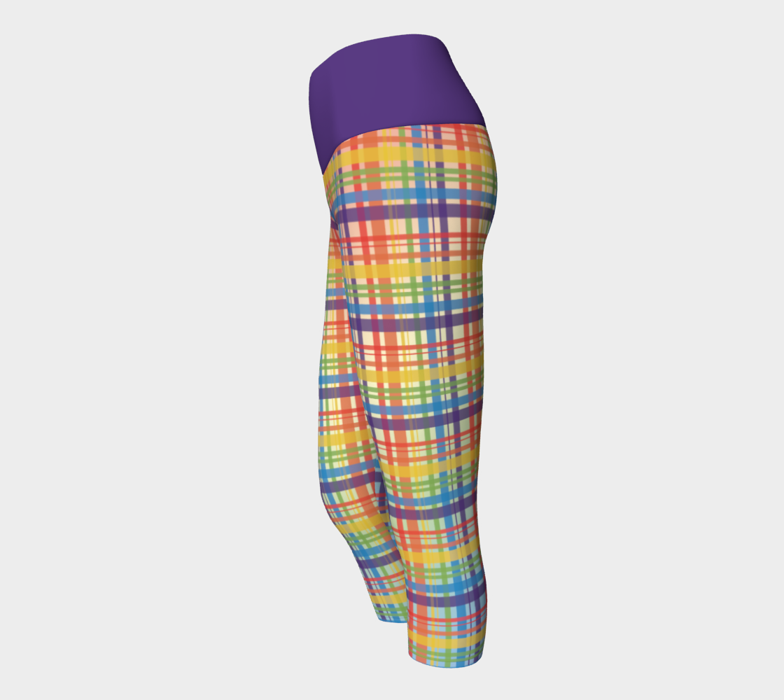 Muted Rainbow Plaid Gradient Yoga Capris