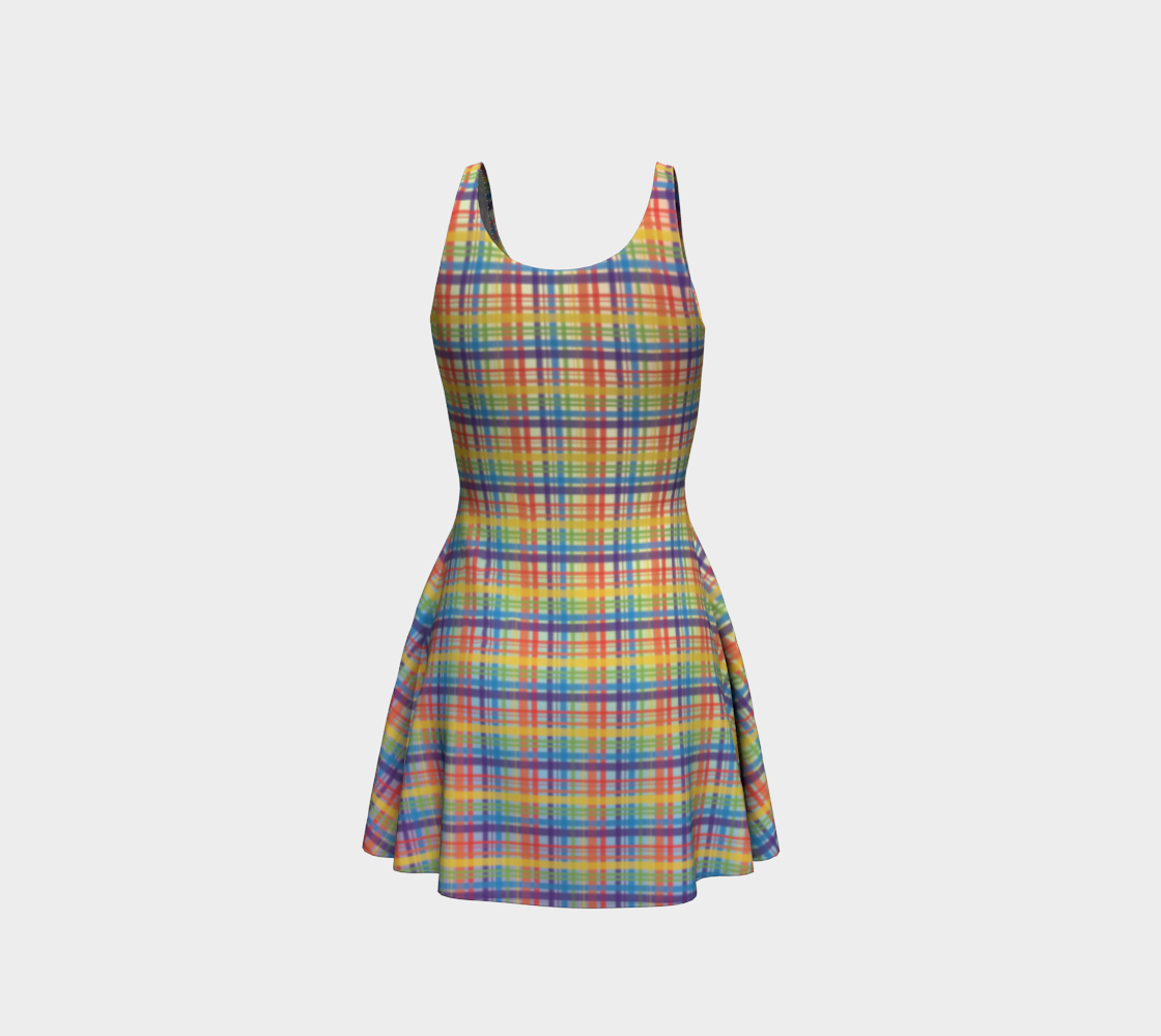 Muted Rainbow Plaid Gradient Flare Dress