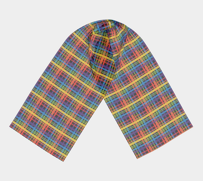 Muted Rainbow and Black Plaid  Long Scarf