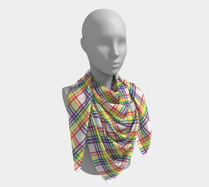 Rainbow and White Plaid  Square Scarf