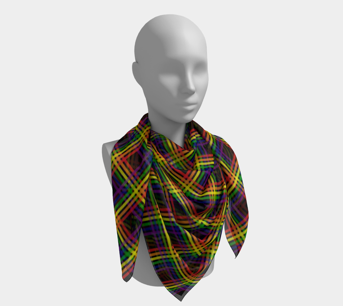 Rainbow and Black Plaid  Square Scarf