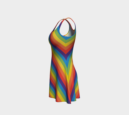 Muted Rainbow Striped Flare Dress